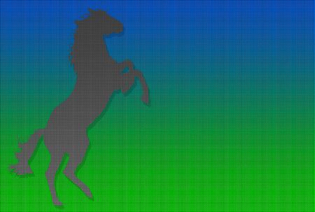 Dotted silhouette of a rampant horse over colored backgroundの写真素材