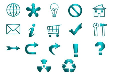 Turquoise icons and symbols isolated over white backgroundの写真素材