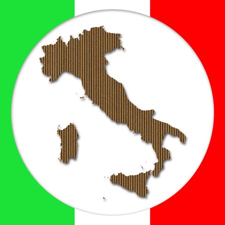 Cardboard Italy silhouette into circular frame over italian flagの写真素材