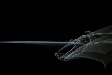 Silhouette of a man doing water ski over black backgroundの写真素材