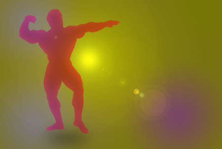 Body builder silhouette over colored background with lens flareの写真素材