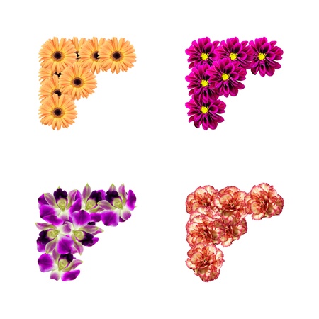 corners made of flowers isolated over white backgroundの写真素材