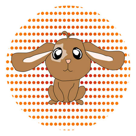 Cartoon illustration of a brown rabbit with orange dots over white backgroundの写真素材