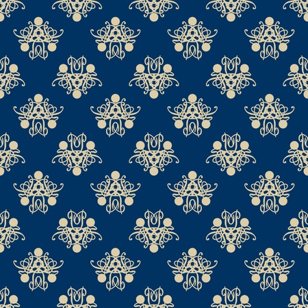 Damask seamless pattern with khaki design over dark blue backgroundの写真素材