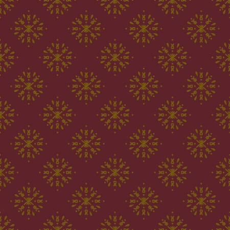 Damask seamless pattern with golden design over coarse maroon backgroundの写真素材
