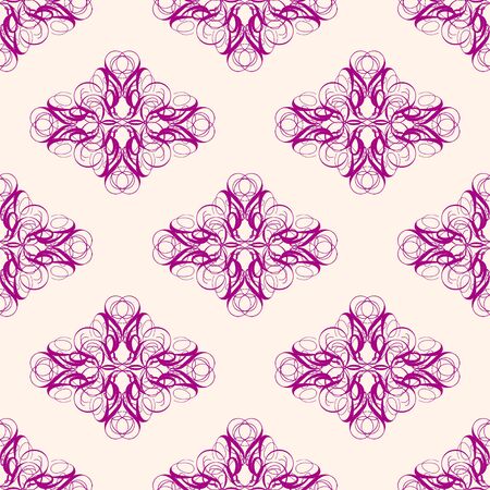 Abstract damask seamless pattern with maroon lzenge designe over creme backgroundの写真素材