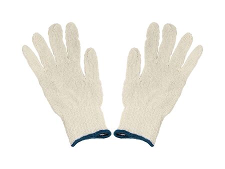 Protective cotton gloves made of cotton isolated over white backgroundの写真素材