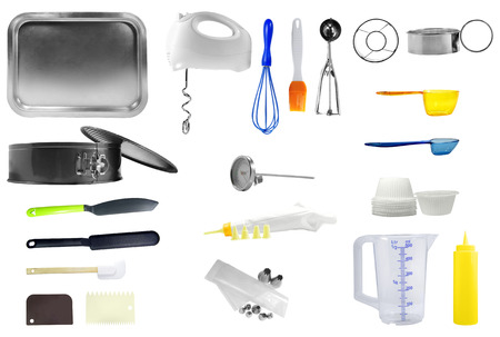 Kitchen tools isolated over white backgroundの写真素材