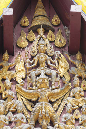 Carvings on the temple roofの写真素材