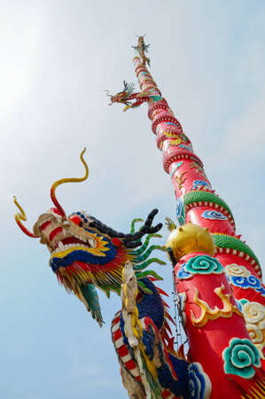 dragon on red poleの写真素材