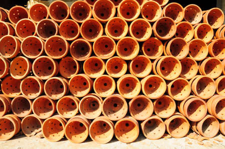 pattern of Little clay flower pots, used to backgroundの写真素材