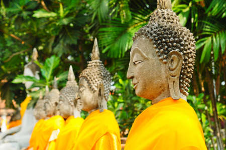 Buddha statues at Wat Yai Chai Mongkol Temple ,Ayutthaya, Thailandの写真素材