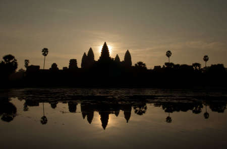 silhouette of angkor wat  templeの写真素材