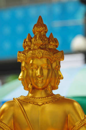 closeup face from behind of Golden Statue  Brahma in Thailandの写真素材