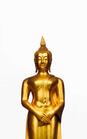 golden buddha statue on white backgroundの写真素材