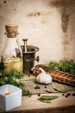cooking, ingredients and wooden tableの写真素材