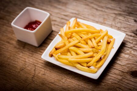 Tasty fries with ketchupの写真素材