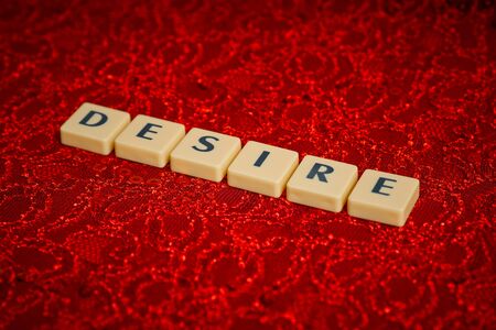 the love word arranged from blocks with letters on a beautiful red backgroundの写真素材