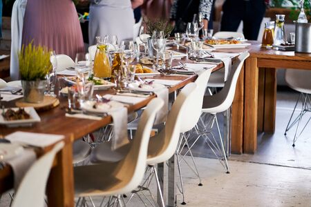 Elegant tables with setting for party or wedding