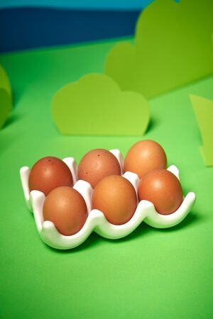 beautiful green spring background with easter eggs