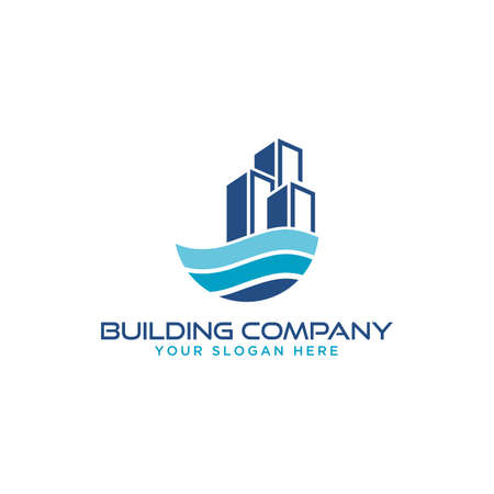 building with water symbol logo design vector template. Coastal building logo inspirationのイラスト素材