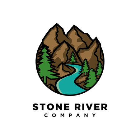 mountain with river illustration logo design templateのイラスト素材