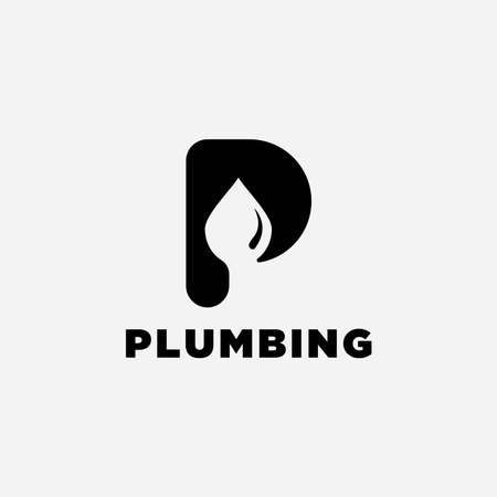 Plumbing logo with creative letter P icon.P letter with negative space dropplet water -Vectorのイラスト素材