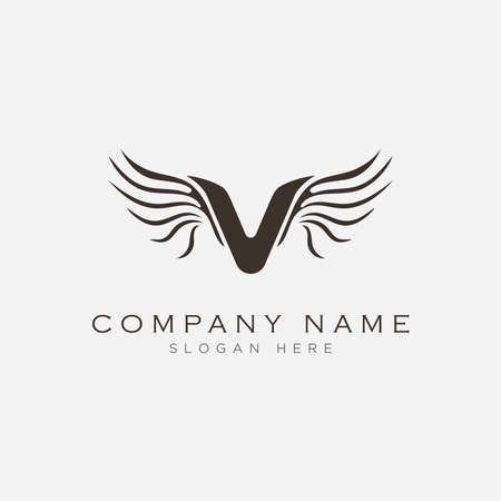 Letter V with wings symbol logo design.Vectorのイラスト素材