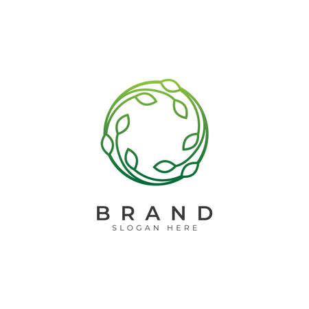 Circle green leaf icon logo design template. Vectorのイラスト素材