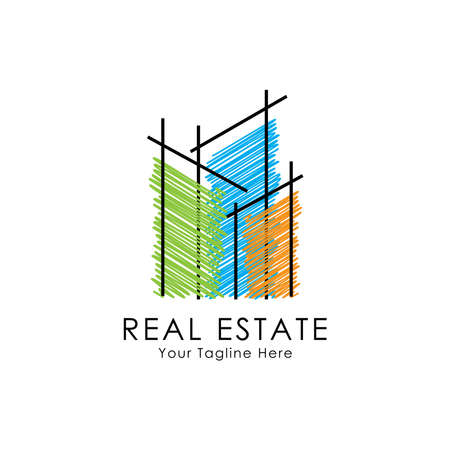 Real estate company symbol.Building and construction icon logo design.Vectorのイラスト素材