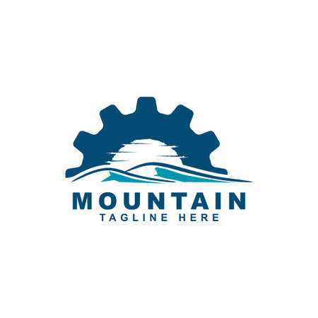 mountain with gear symbol logo design vector templateのイラスト素材