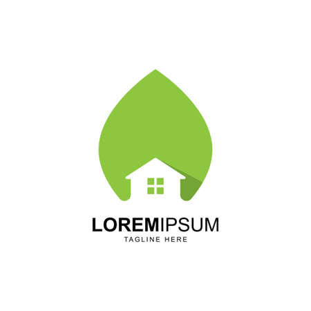 House with leaf symbol logo design.Green house logo design inspirationのイラスト素材