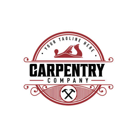 wood working symbol logo design.Creative icon for carpentry company.Sawmil with tree illustration for wood work companyのイラスト素材
