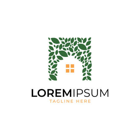 home and leafs logo concept design vector template.green house iconのイラスト素材