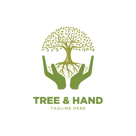 Tree and hand symbol logo design vector templateのイラスト素材