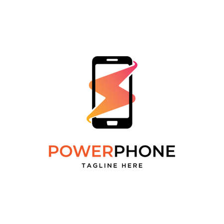 Phone with bolt logo design template symbol. Power phone illustrationのイラスト素材