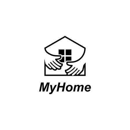 Home with hand logo design concept vector templateのイラスト素材