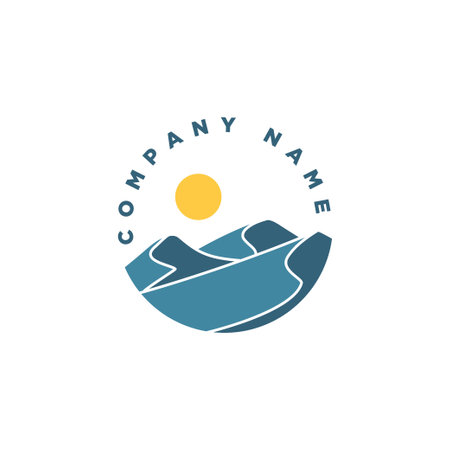 Nature view illustration with line art style logo design templateのイラスト素材