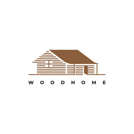 Wood house illustration logo design vector template. Cabin log iconのイラスト素材