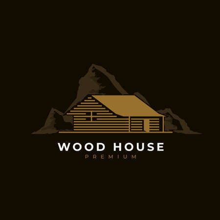Wood house illustration logo design vector template. Cabin log iconのイラスト素材