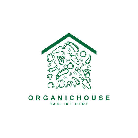 Organic house illustration logo design vector template. Vegetables store iconのイラスト素材