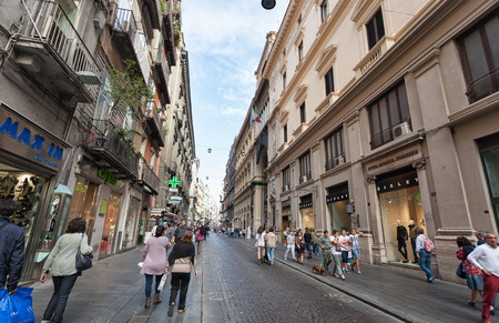 Naples, Italy - October 10, 2013: Via Toledo is an ancient street and is about 1.2 kilometers long. The street is one of the Neapolitan shopping and cultural life stages since the sixteenth century.