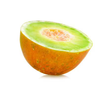 A half of yellow melon or Thai melon isolated on white background.の写真素材