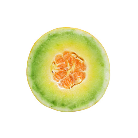 A half of yellow melon or Thai melon isolated on white backgroundの写真素材