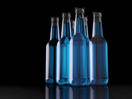 six bottles blue - six pack - 3d - friends - partyの写真素材