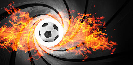 3d abstract soccer football shoot fire burning tubeの写真素材