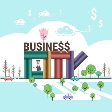 business concept city with big letters. modern city. urban landscapes. cityscapes. flat design modern vector illustration concept.のイラスト素材