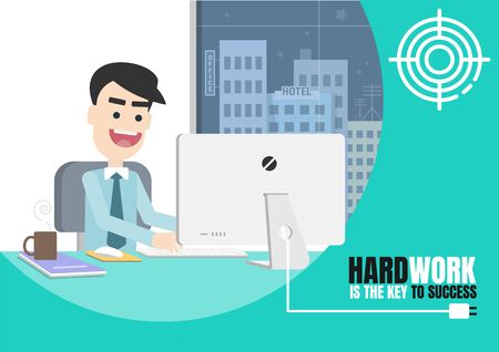 hard work is the key to success. smart target for businessman. commitment for future. happy workplace. flat design modern vector illustration concept.のイラスト素材