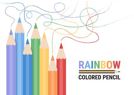 Rainbow colored pencils create and coloring colorful for art. Draw beautiful lines. flat design modern vector illustration concept.のイラスト素材