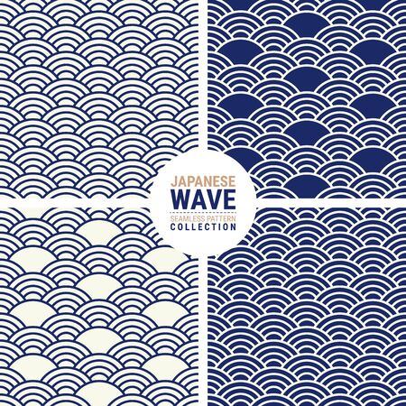Japanese wave seamless pattern collection. This is a simple vector illustration with harmonious blend of retro and modern styles. The color can be changed if needed.のイラスト素材